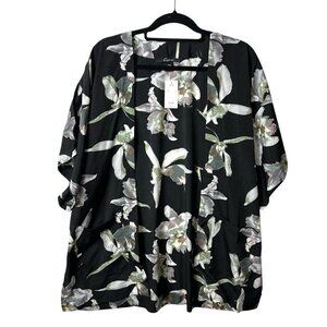 Cejon Black Multicolored Floral Open Front Kimono‎ Women’s Size OSFM- NWT